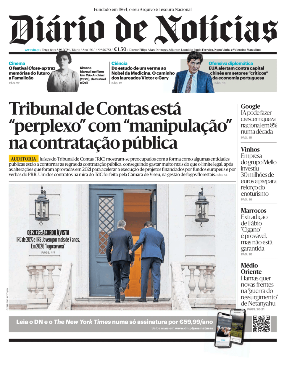 Prima-pagina-Diario de Noticias-edizione-di-oggi-20241008